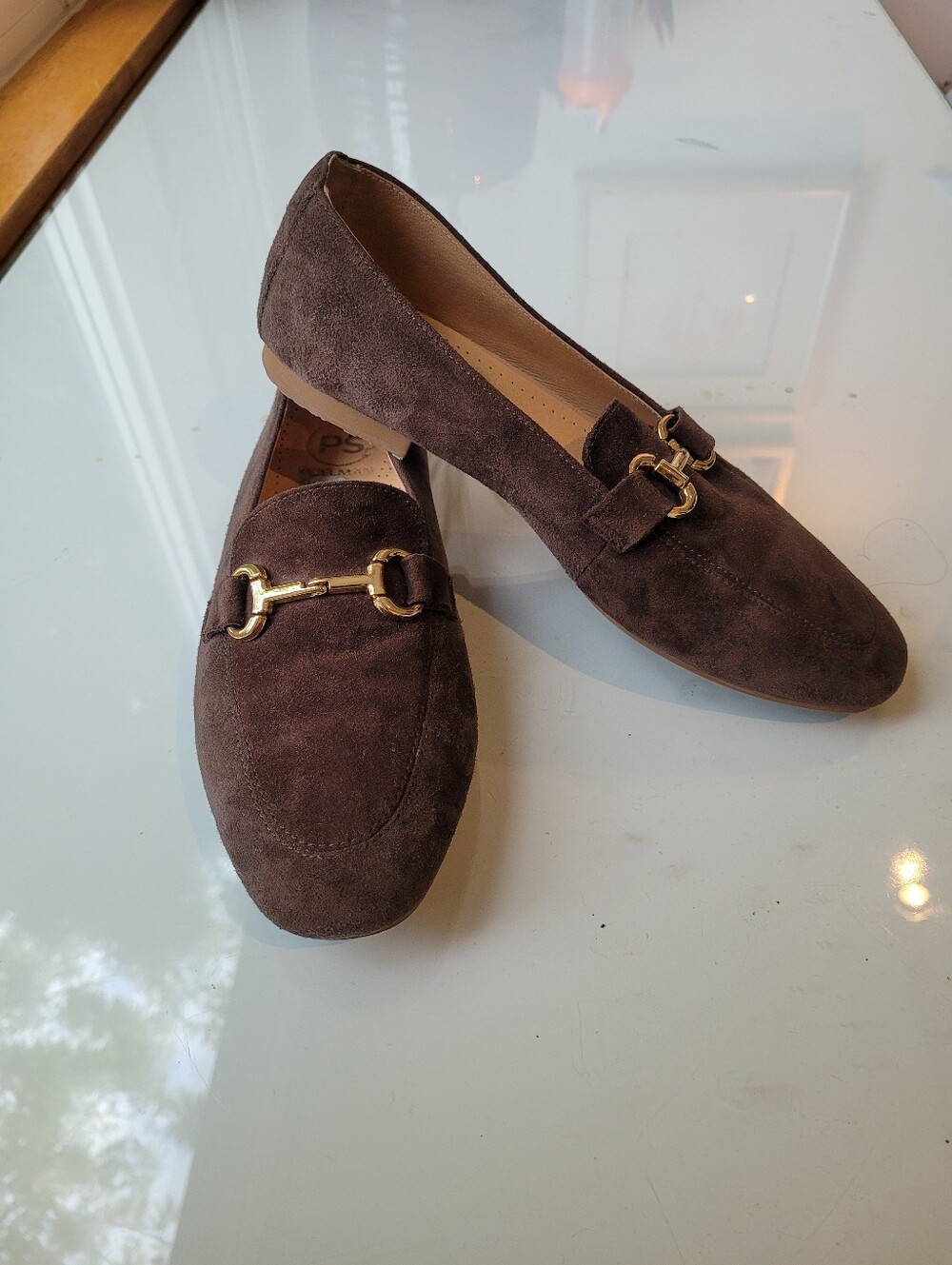 Women's Brown Suede Slip-On Loafers with Gold Bit Accent Size EU 39